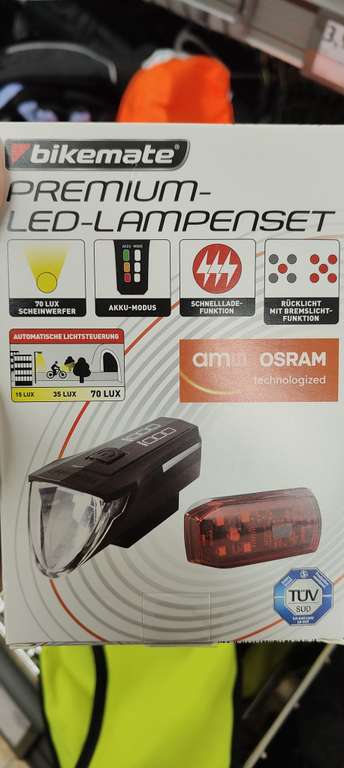 BIKEMATE Premium-LED-Lampenset für Fahrräder 70-Lux (Osram-LEDs) StVZO-konform in schwarz bei ALDI (Nord & Süd)