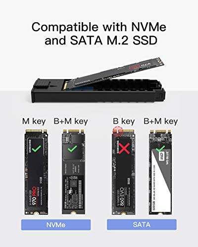 [Amazon] Inateck NVMe M.2 Festplattengehäuse mit 10 Gbps Übertragung, unterstützt M.2 SATA und NVMe SSD + 2 Kabel, werkzeuglos