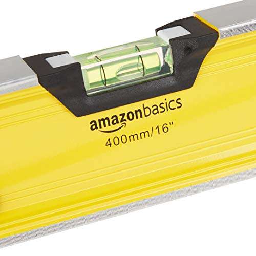 Amazon Basics Wasserwaage 400 mm, stoßfeste Aluminiumlegierung, magnetische Wasserwaage, 180-90-45-Grad-Wasserblasen (PRIME)