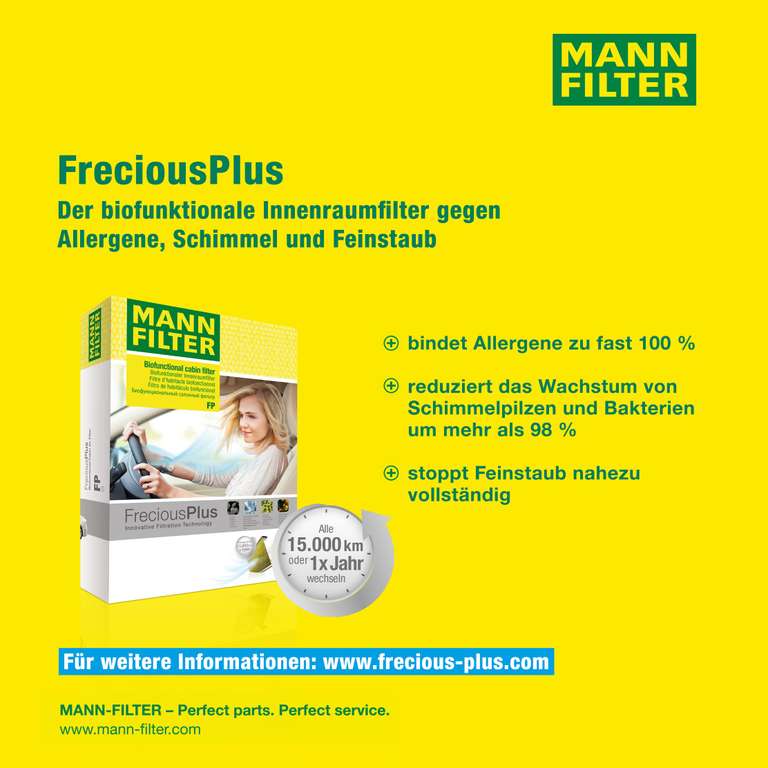 MANN-FILTER FP 26 009 Innenraumfilter – FreciousPlus Biofunktionaler Pollenfilter – Für PKW PRIME