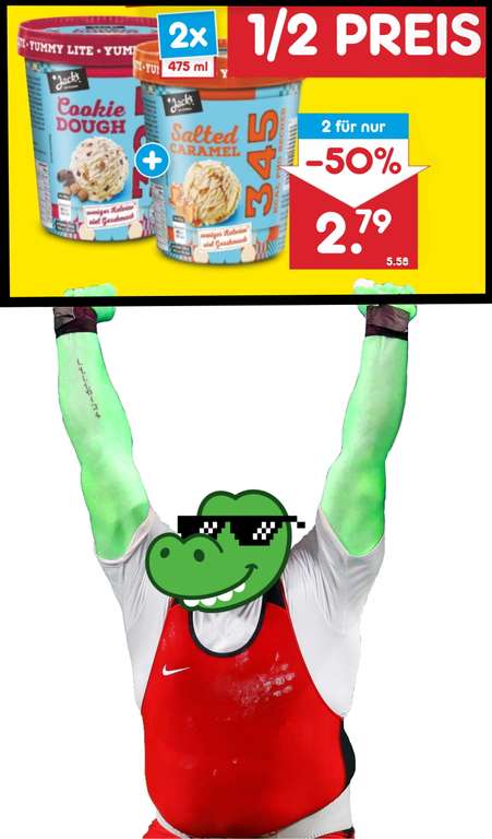 Pumpermarkt [08/22]: z.B. 2x 475ml Jack's Ice-Cream Kalorienreduziertes Eis für 2,79€ am Freitag bei Netto Marken-Discount