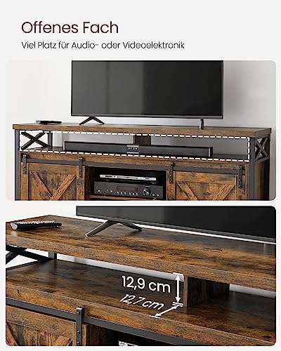 VASAGLE TV-Schrank, Lowboard in Vintagebraun-Schwarz | 40 x 147 x 76 cm (T x B x H) | Material: Holzspanplatte, Stahl