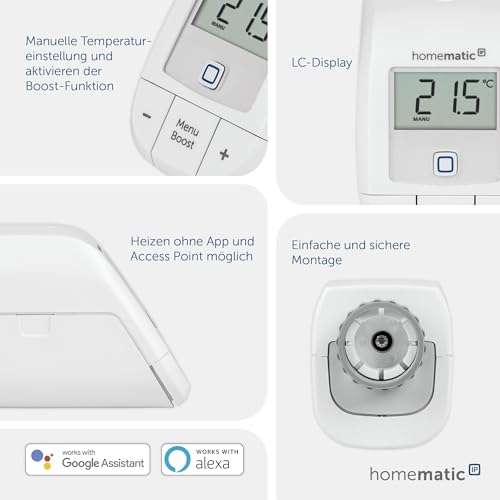 Homematic IP Smart Home Heizkörperthermostat – Basic, digitaler Thermostat Heizung, Steuerung per App, Alexa Google Assistant 153412A3 Prime