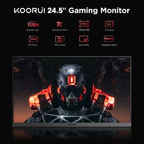 KOORUI Gaming Monitor 24.5 Zoll, Full HD Rahmenlos Bildschirm FreeSync & G-Sync kompatibel
