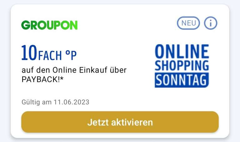 Groupon 10Fach Payback Punkte auf den Online Einkauf über Payback am 11.06 eventuell personalisiert