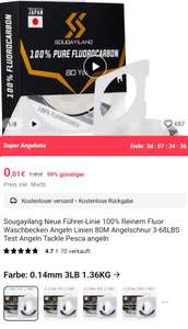 Sougayilang Angelschnur 80M 100% Japan Material Fluor Linien Carbon Faser Führer Fly Linie Karpfen Angeln