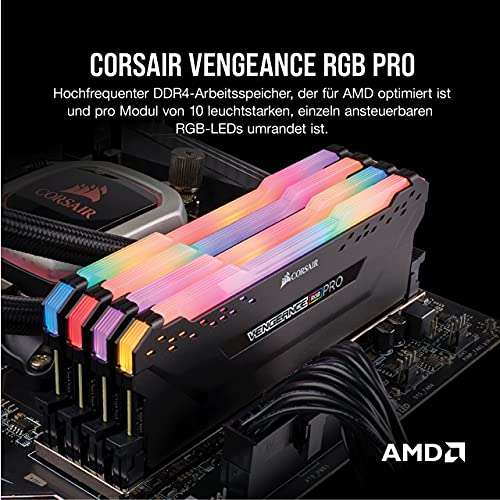 Corsair Vengeance RGB PRO 32GB (2 x 16 GB) DDR4 3600MHz C18, High Performance Desktop Arbeitsspeicher Kit (AMD Optimised) - Schwarz, PRIME