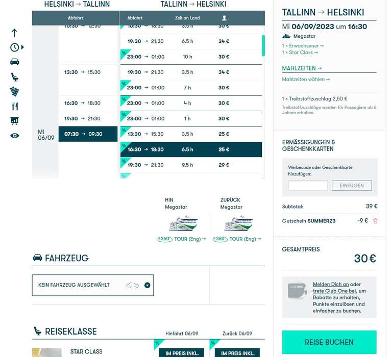 Minikreuzfahrt für €30 / Fährüberfahrt mit bis zu 30% Rabatt auf Routen in Skandinavien / Baltikum, z.B. Tallinn - Helsinki 06.09 30€
