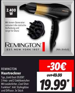 Haartrockner Remington GoldDust D5208, 2400 W, 3 Heiz-/2-Geschwindigkeitsstufen, Stylingdüse, Diffusor