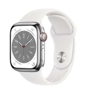 Apple Watch Series 8 41mm Edelstahl GPS+Cellular Silber Sportarmband Weiß
