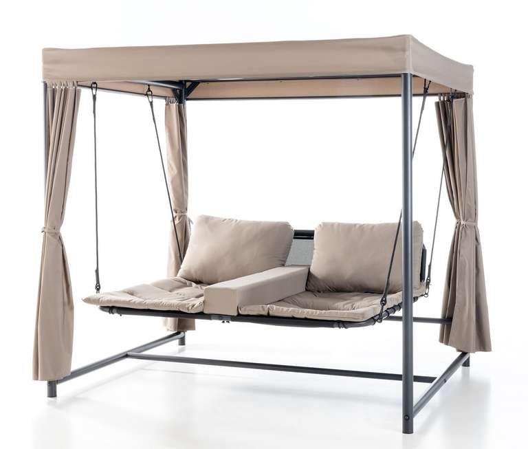 Doppelliege-Loungebett mit Kissen & Vorhang beige Ca. 230 x 182 x 210 cm Max. Belastung ca. 300 kg