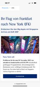 Singapore Airlines - FFM nach NYC ab 399€