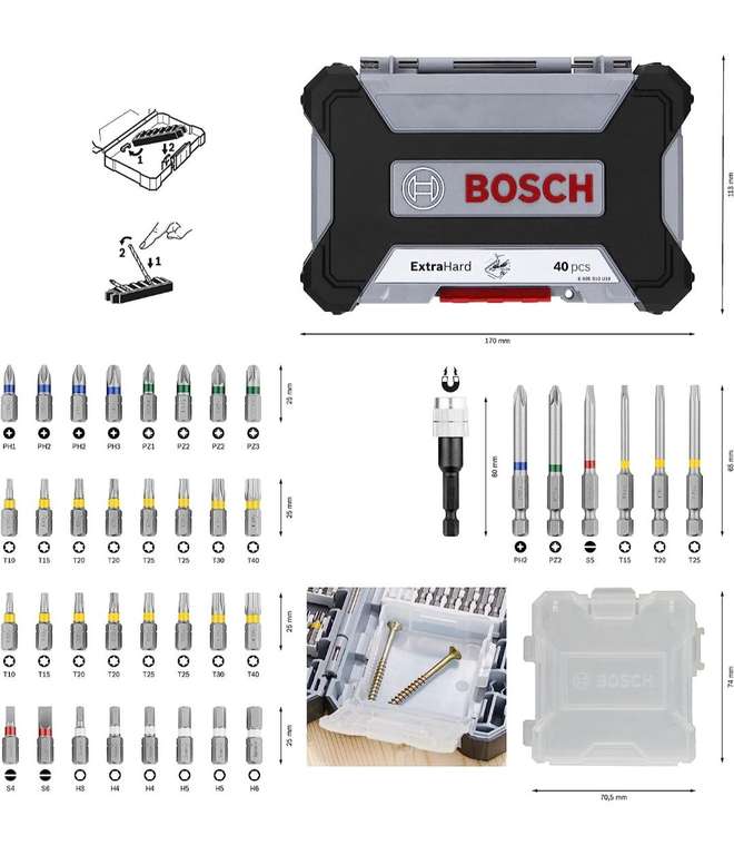 Bosch Professional 40tlg. Schrauberbit-Set (Pick and Click, Zubehör Bohrschrauber und Schraubendreher) PRIME
