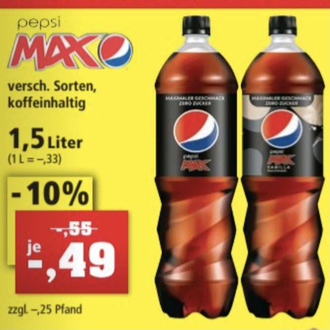 [THOMAS PHILIPPS] 1,5l PEPSI Max versch. Sorten Cola (33 Cent/Liter)