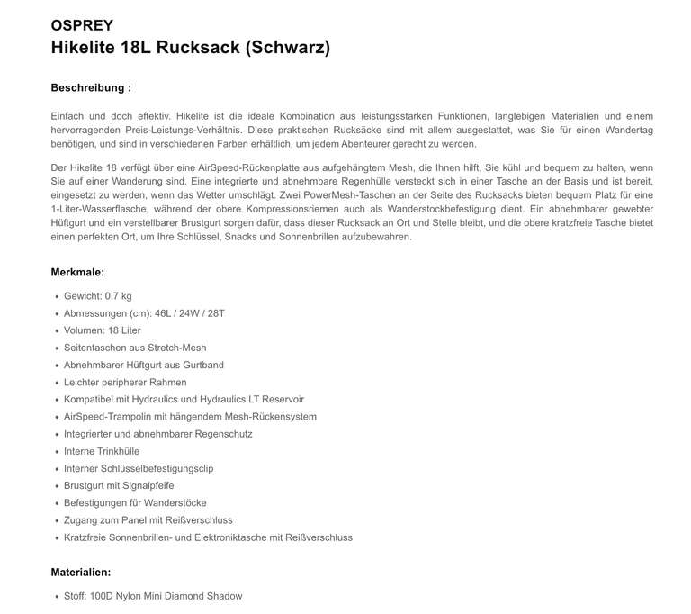 OSPREY Hikelite 18L Rucksack (Schwarz)