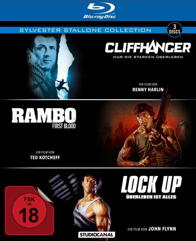 [Thalia Klub] Sylvester Stallone Collection - 3 Filme - Bluray - Lock Up, Rambo, Cliffhanger - FSK 18