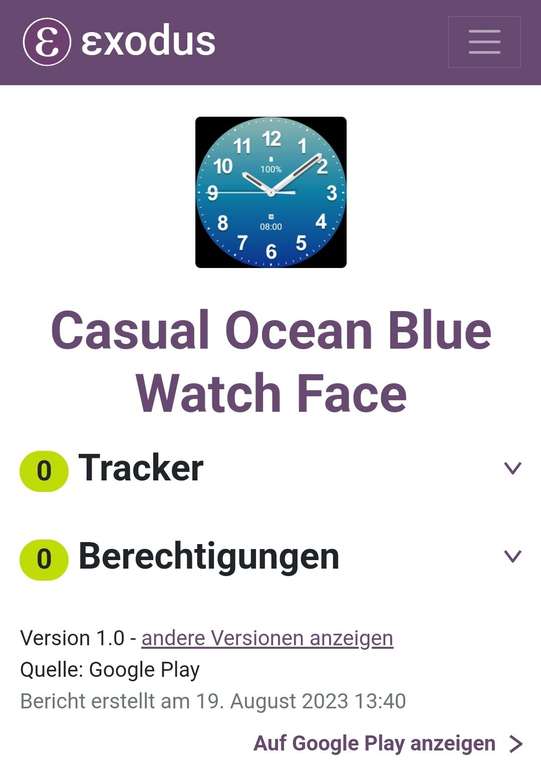(Google Play Store) Casual Ocean Blue Watch Face (WearOS Watchface, analog)