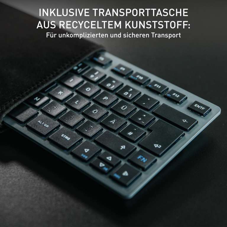 [Prime] CHERRY KW 7100 MINI BT, Kompakte Multi-Device-Tastatur mit 3 Bluetooth-Kanälen, Deutsches Layout (QWERTZ), inkl. Transporttasche
