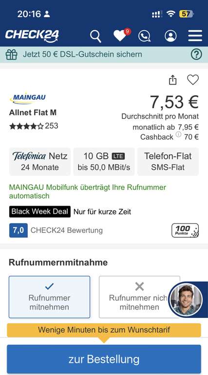 MAINGAU Allnet Flat M 10GB 7,53€ Black Week Deal