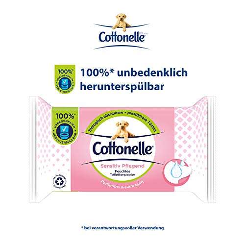 [PRIME/Sparabo] 12er Pack Cottonelle Feuchtes Toilettenpapier, Sensitive Pflegend - Parfümfrei, Biologisch Abbaubar, Plastikfrei
