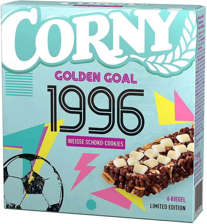[Prime] Corny Limited Edition - EM 1996 Golden Goal Weiße Schoko-Cookies, Müsliriegel (10 x 138g Schachtel mit je 6 Riegel)