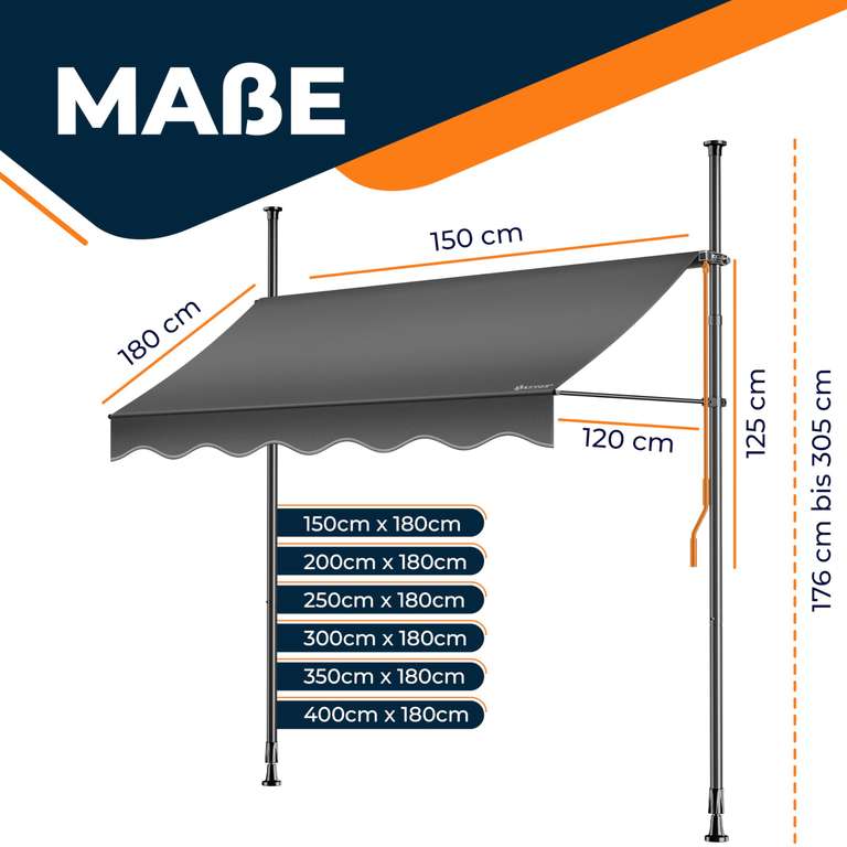 KESSER Sonnenschutz-Markise 300 cm, manuell  bohrfrei, flexibel at Amazon