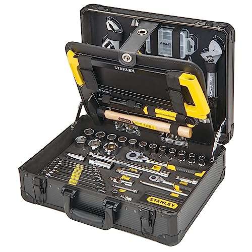 [Prime] Stanley 142-teiliges Werkzeug-Set im Wartungskoffer als Aluminium inkl. Wasserpumpenzange, Seitenschneider, Messer, uvm.)
