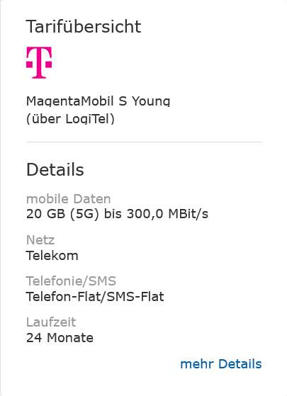Telekom Netz, Sim Only, Young MagentaEins: Allnet/SMS Flat 40GB 5G für 6,20€/Monat durch Cashback, Wechselbonus (mit Gutschein 4,95€/Monat)