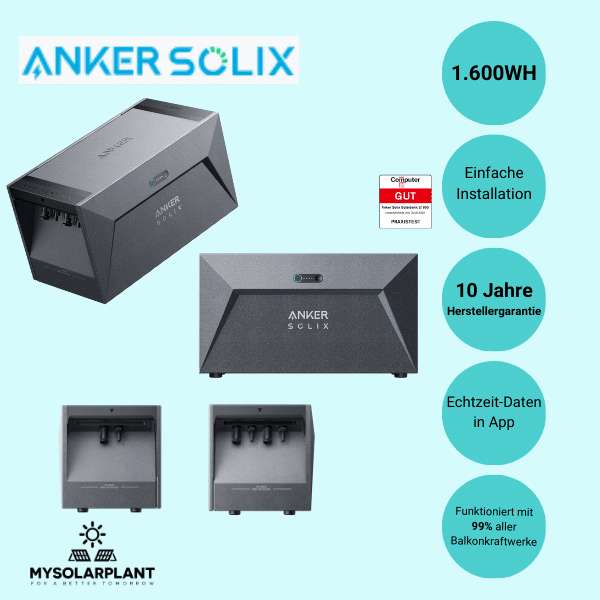 ANKER SOLIX P 1.6 kwh Batteriespeicher -Akku für Balkonkraftwerke/Stecker-Solaranlagen
