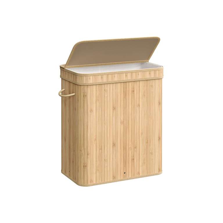 SONGMICS Wäschekorb 100 Liter (Neue Version) aus Bambus mit Deckel und Griffen naturfarben