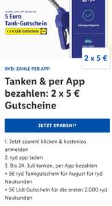 Lidl Plus App - Ryd 5 Euro Tankgutschein + 5 Euro Lidl Gutschein - Neukunden