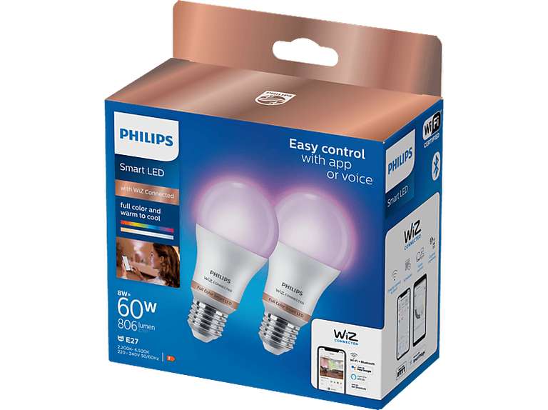 [Mediamarkt/Saturn] PHILIPS Smart LED Tunable White & Color Doppelpack 60W LED Lampe WIZ connected