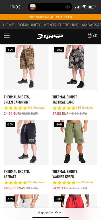 GASP Thermal Shorts Deal of the Day Versandkostenfrei