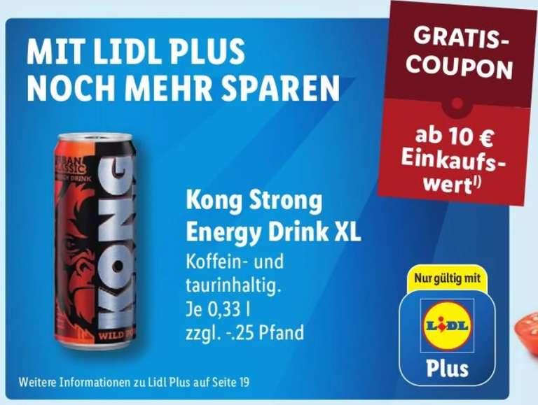 Lidl Plus: Gratis Kong Strong Energy Drink XL ab 10€ Einkaufswert