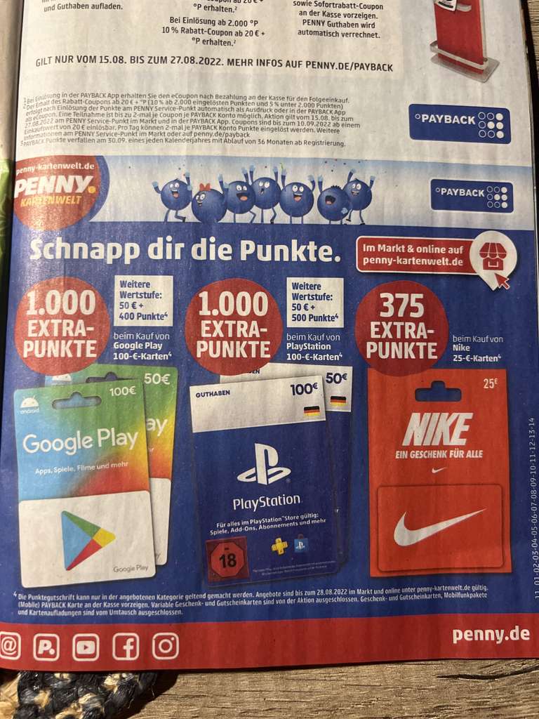 Penny Nike Google Play und PlayStation extra Payback Punkte