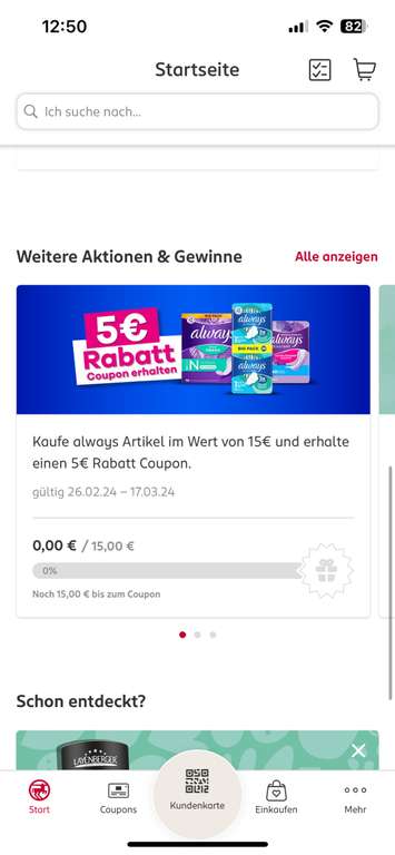 Rossmann App: Always Artikel im Wert von 15€ kaufen und 5€ Rabatt Coupon erhalten