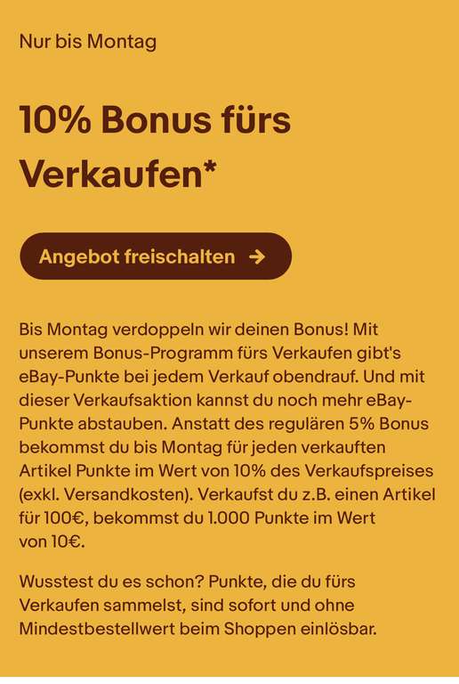 ebay 10% Bonus fürs Verkaufen 09.12. - 12.12.2022 (personalisiert)