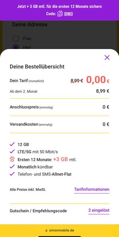 SIMon mobile- Shoop (5€ Cashback) + KWK + Code