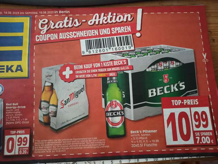 Edeka Berlin: 1 Kasten Becks Bier (20 Flaschen á 0,5l) + 6x0, 33l San Miguel