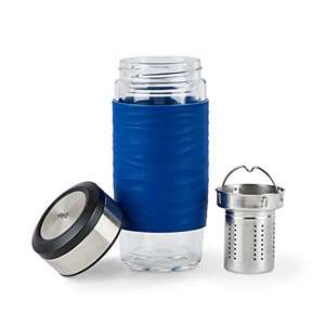 [PRIME] Emsa Tea Mug /Teebecher 0,4l (doppelwandiges Glas, Sieb, 100% dicht, spülmaschinengeeignet, 360°-Trinköffnung, blau)