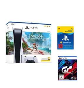 PlayStation 5 Disc Konsole inkl. Horizon Forbidden West (DLC, NUR DIGITAL) + Gran Turismo 7 + PSPlus Abo - 3 Monate (ABO NUR DIGITAL)
