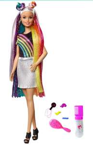 Prime: Barbie FXN96 - Regenbogen-Glitzerhaar Puppe , versteckter Regenbogen aus fünf Farben, Glitzergel, Haarbürste,Haarstyling-Zubehör