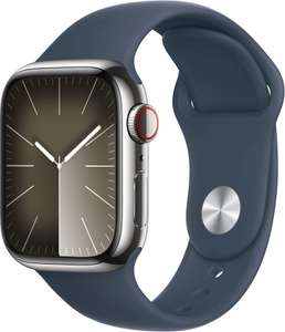 Apple Watch Series 9 41mm GPS+Cellular Edelstahlgehäuse Silber mit Sportarmband Sturmblau - M/L