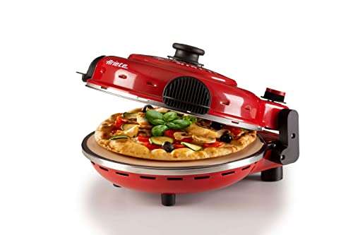 Ariete 919 Pizzaofen, 400 Grad, backt Pizzas in 4 Minuten, Schamottstein 32 cm Durchmesser, 1200 Watt, Zeitgeber von 15 Minuten, rot