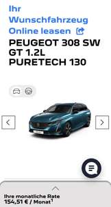 [Privatleasing] Peugeot 308 SW GT (130 PS) für 154,51€ mtl. | 990€ ÜF | LF: 0,41 GF 0,52 | 24 Monate weiter Konfigurationen möglich