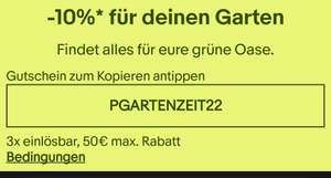 [eBay] 10 % Rabatt für deinen Garten, 3x einlösbar, 50 € maximal Rabatt