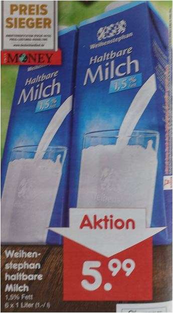 (lokal?) Weihenstephan Milch (1,5%), 6 x 1 Liter für 5,99 Euro [Netto MD Samstag 11.03.]