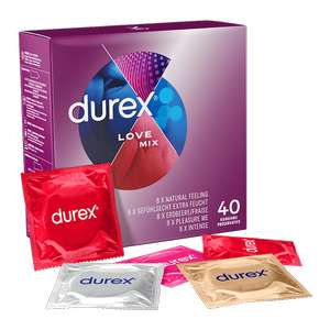 Durex Kondome bei Eis.de: z.B. Love Mix (40 Stk, 5 Sorten) + Pleasure Me Kondome (40 Stk) für 33,27€ statt 49,32€