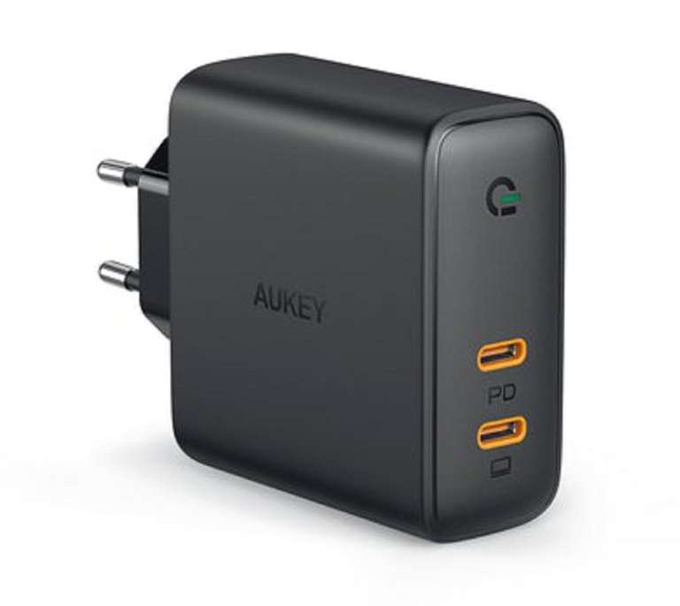 Aukey PA-D5 USB-C Ladegerät ( 2x USB-C, 60W Power Delivery bzw. 45W + 18W, kompakt, GaN-Technologie )
