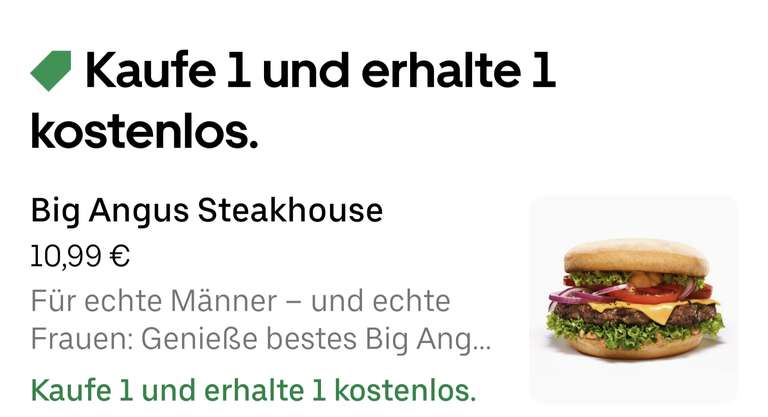 Uber Eats - Burgerme - 2 Für 1 Aktion: Big Angus Steakhouse - Abholung & Lieferung + Topcashback